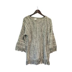 BY TOGETHER Sweater Fringed Western S/M Cream‎ & Black ANTHROPOLOGIE